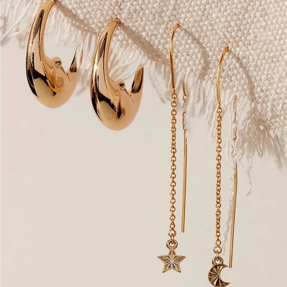 Free People Jewelry - FREE PEOPLE 💫My lucky star moon and stars earring set GOLD